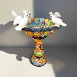 Talavera Bird Bath | Hand-Painted Mexican Pedestal Garden Art