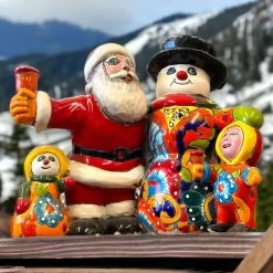 Talavera Santa & Snowman Statue | Hand-Painted Christmas Decor -Pottery And Glassware il fullxfull.5117392029 cgfz