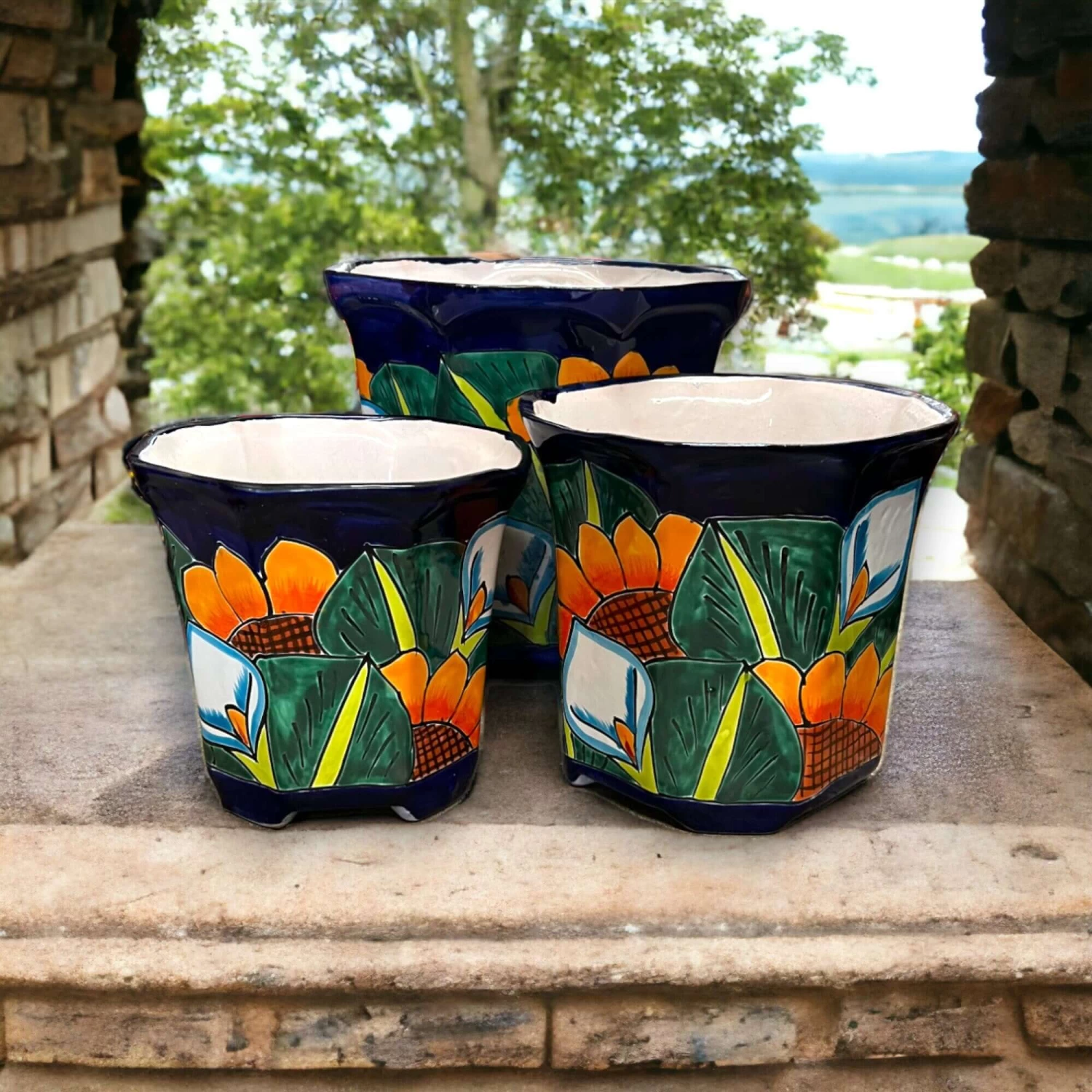 Colorful Set Of 3 Talavera Planters | Hand-Painted Mexican Calla Lily Pottery 2 Colorful Set Of 3 Talavera Planters | Hand-Painted Mexican Calla Lily Pottery - Image 2