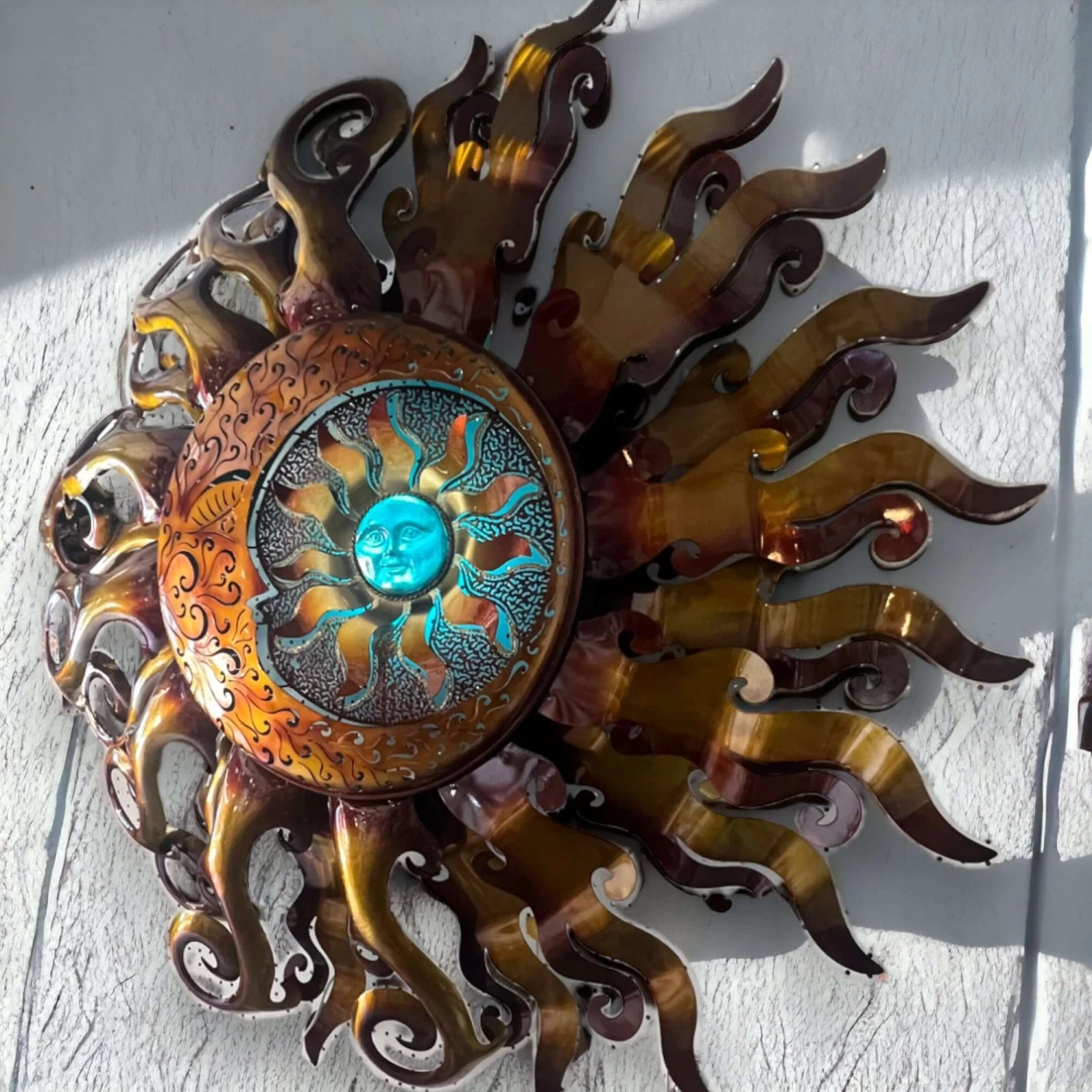 Giant Sun Wall Art With Light Fixture | Handmade Mexican Metalwork 3 Giant Sun Wall Art With Light Fixture | Handmade Mexican Metalwork - Image 3