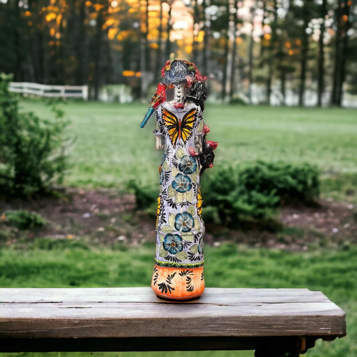 Talavera Skeleton Woman | Handmade Day Of The Dead Pottery (Medium) 2 Talavera Skeleton Woman | Handmade Day Of The Dead Pottery (Medium) - Image 2