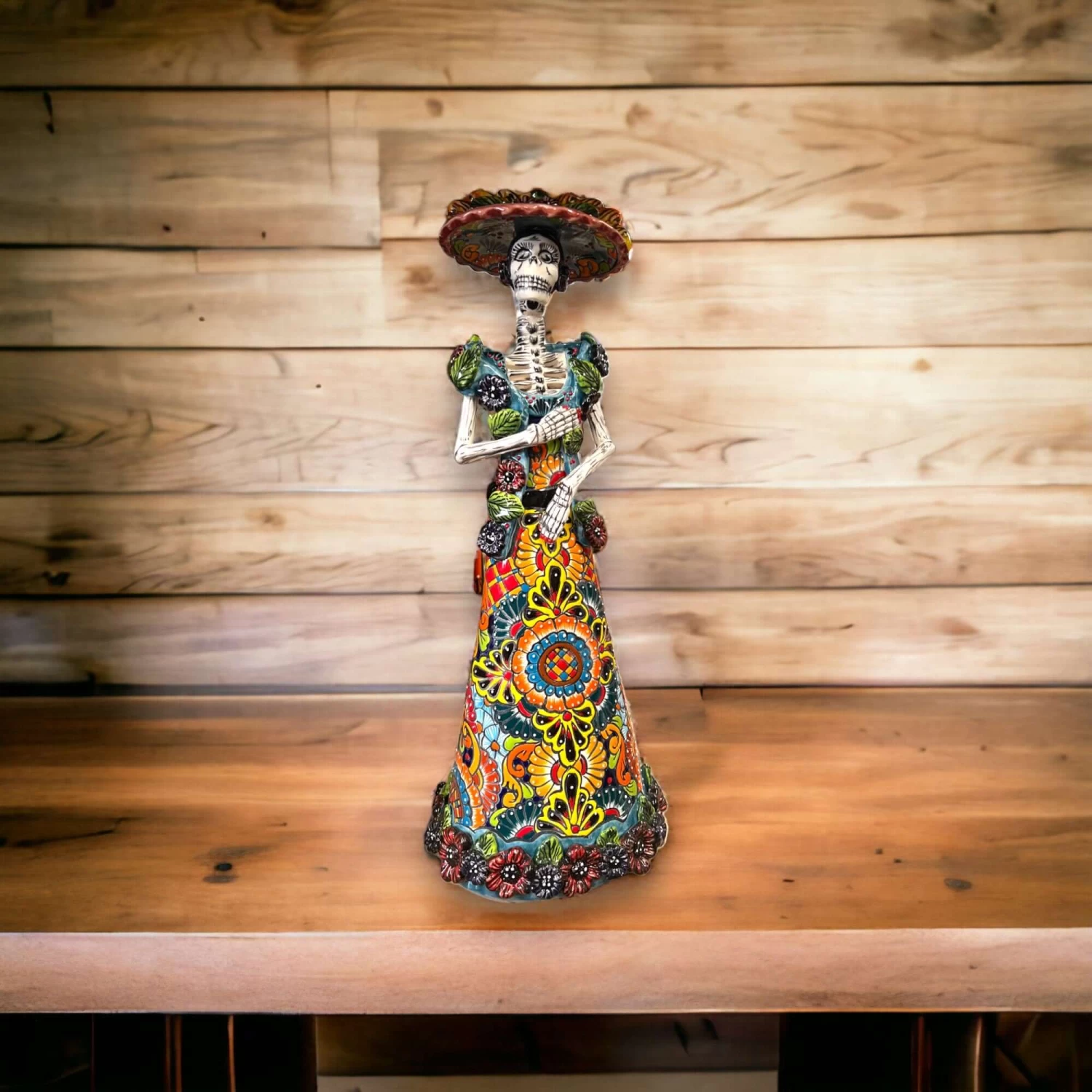 Talavera Skeleton Woman | Handmade Day Of The Dead Pottery (Medium) 3 Talavera Skeleton Woman | Handmade Day Of The Dead Pottery (Medium) - Image 3