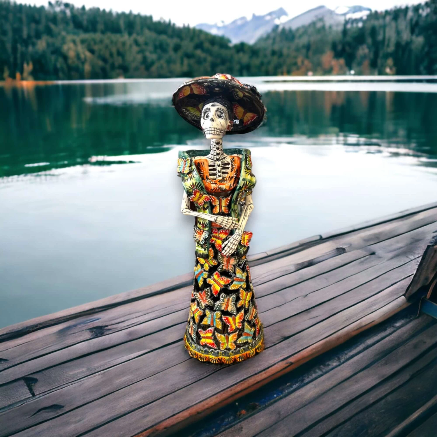 Handmade Talavera Day Of The Dead Pottery | 27-Inch Tall Skeleton Woman 2 Handmade Talavera Day Of The Dead Pottery | 27-Inch Tall Skeleton Woman - Image 2