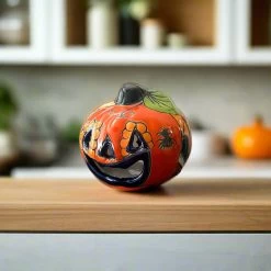 Mini Talavera Pumpkin | Handcrafted Mexican Jack-O'-Lantern