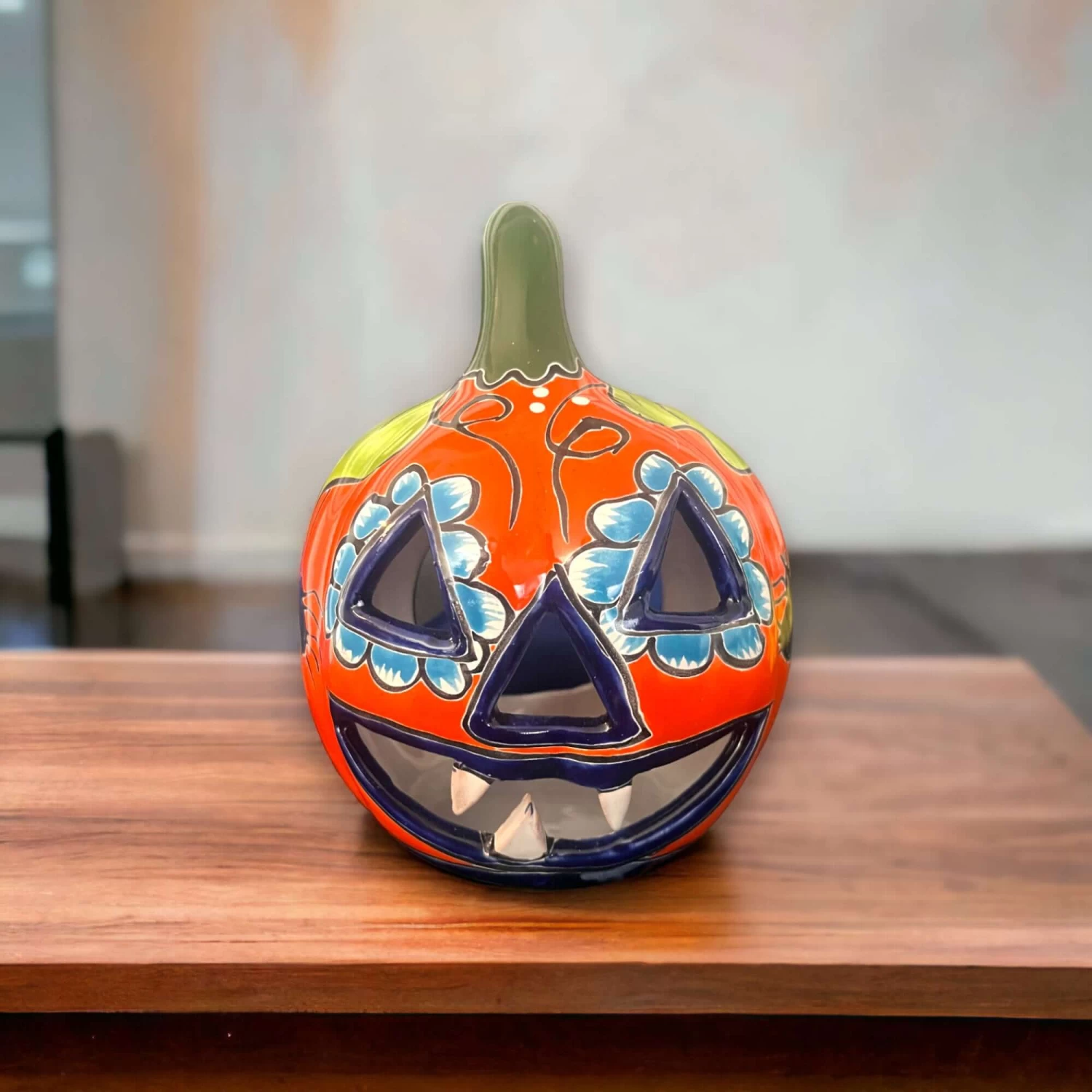 Colorful Talavera Pumpkin - Handmade Mexican Jack-o'-Lantern 3 Colorful Talavera Pumpkin - Handmade Mexican Jack-o'-Lantern - Image 3