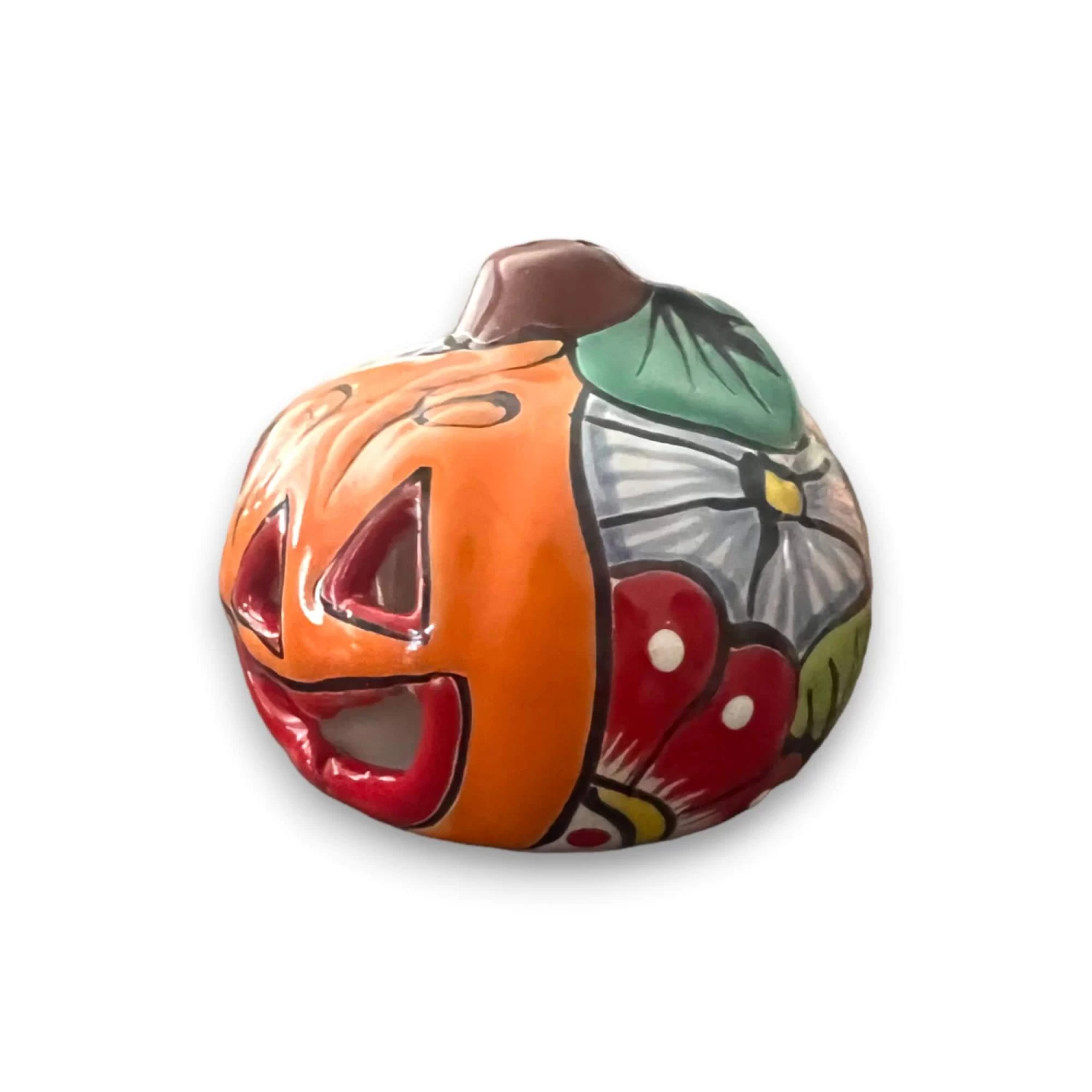 Colorful Talavera Pumpkin - Handmade Mexican Jack-o'-Lantern 6 Colorful Talavera Pumpkin - Handmade Mexican Jack-o'-Lantern - Image 6