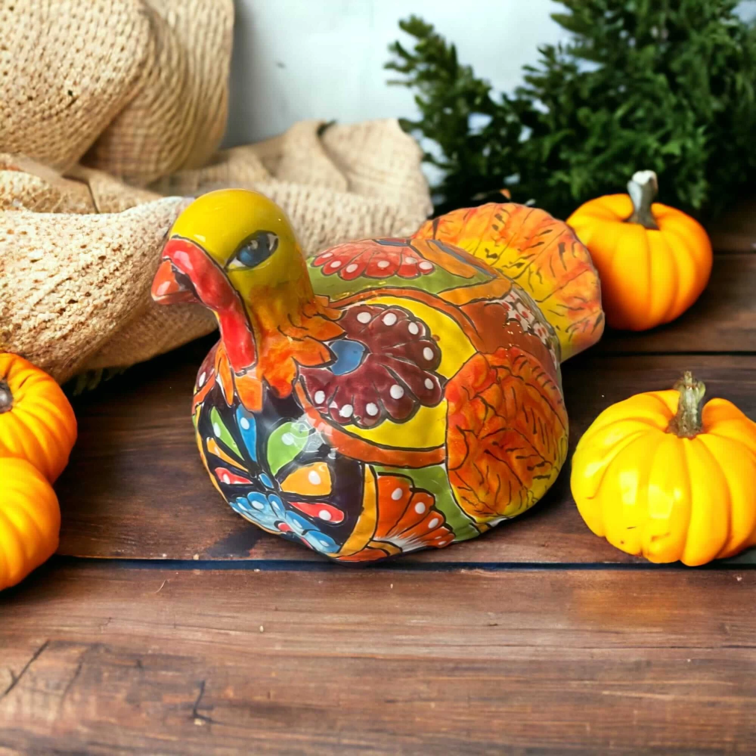 Handmade Small Talavera Turkey Statue | Vibrant Mexican Cultural Art 2 Handmade Small Talavera Turkey Statue | Vibrant Mexican Cultural Art - Image 2