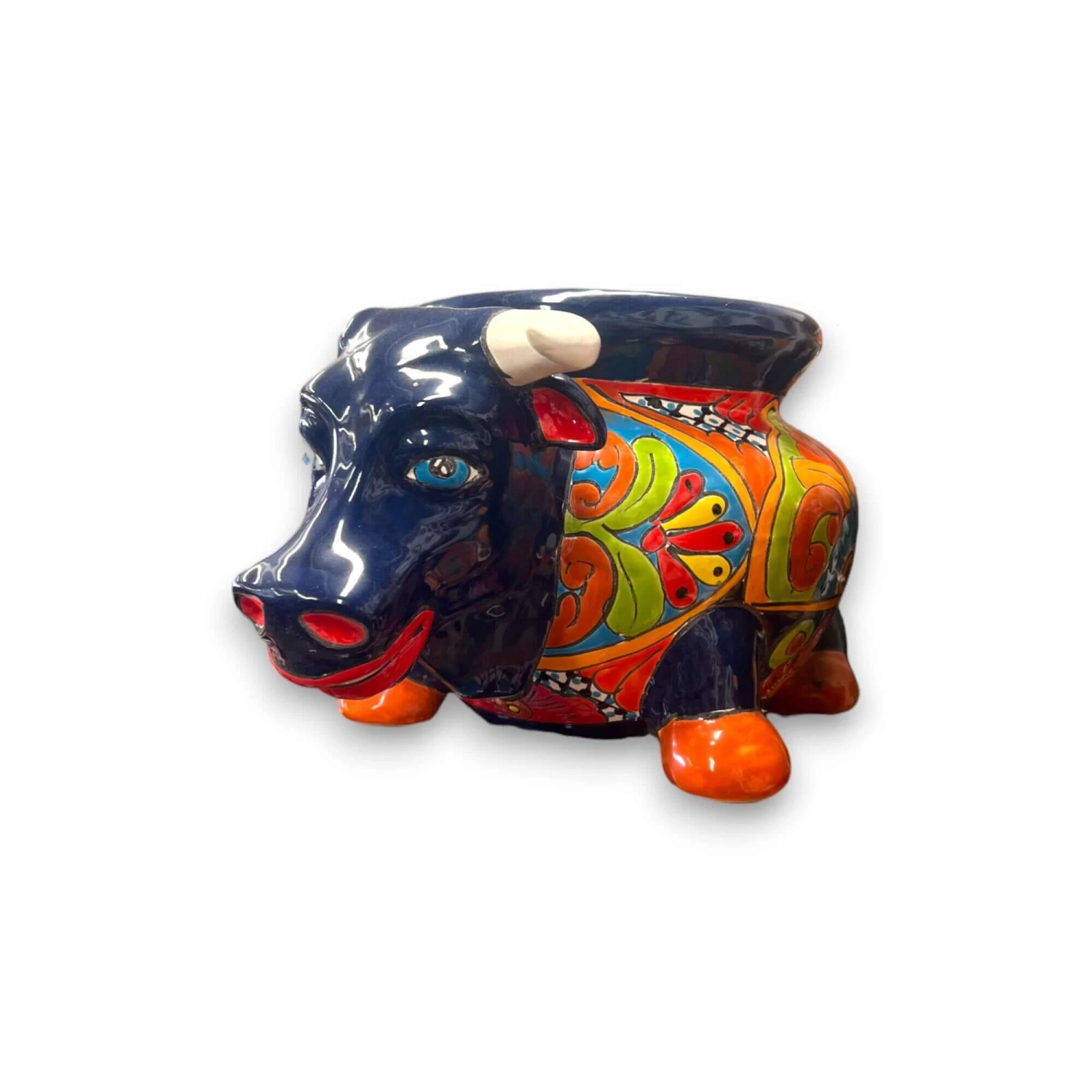 Colorful Talavera Bull Planter | Handcrafted Mexican Pottery (12" Wide) 6 Colorful Talavera Bull Planter | Handcrafted Mexican Pottery (12" Wide) - Image 6