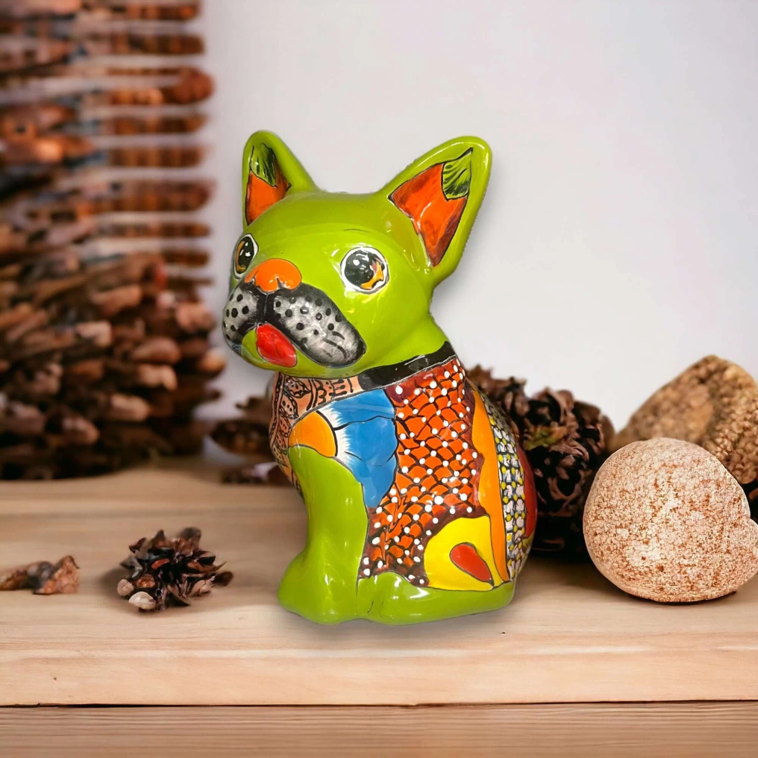 Vibrant Handcrafted Talavera French Bulldog Statue | Unique Medium Dog Sculpture 3 Vibrant Handcrafted Talavera French Bulldog Statue | Unique Medium Dog Sculpture - Image 3