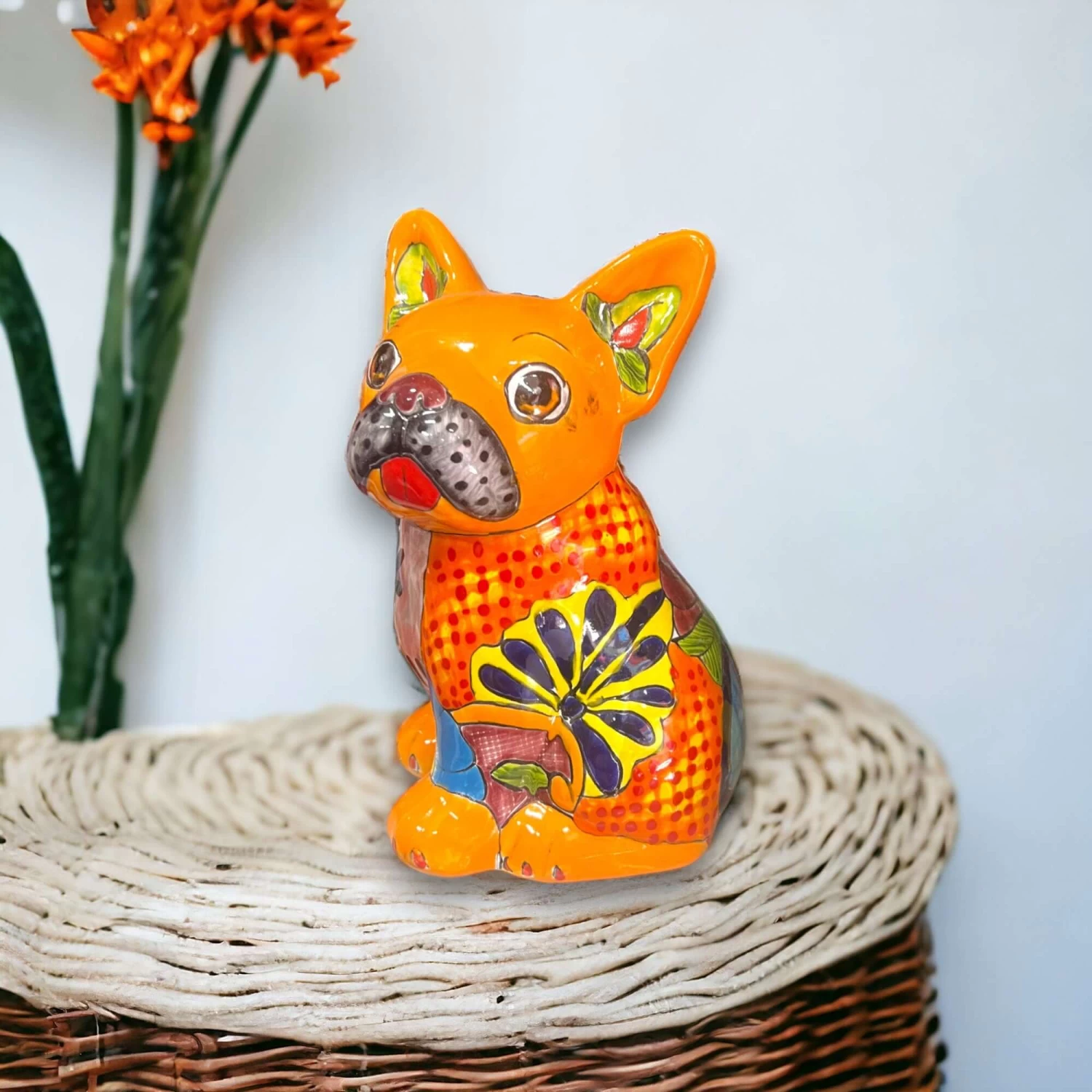 Vibrant Handcrafted Talavera French Bulldog Statue | Unique Medium Dog Sculpture 2 Vibrant Handcrafted Talavera French Bulldog Statue | Unique Medium Dog Sculpture - Image 2