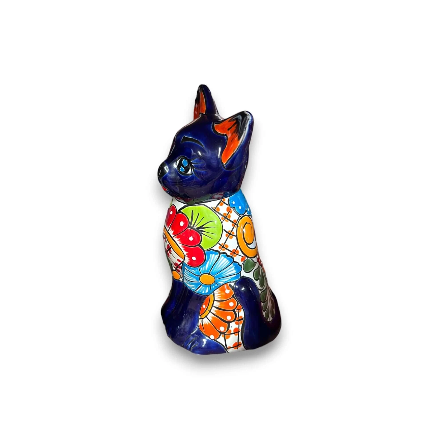 Colorful Hand-Painted Talavera Cat Statue | Medium Mexican Folk Art Decor 4 Colorful Hand-Painted Talavera Cat Statue | Medium Mexican Folk Art Decor - Image 4
