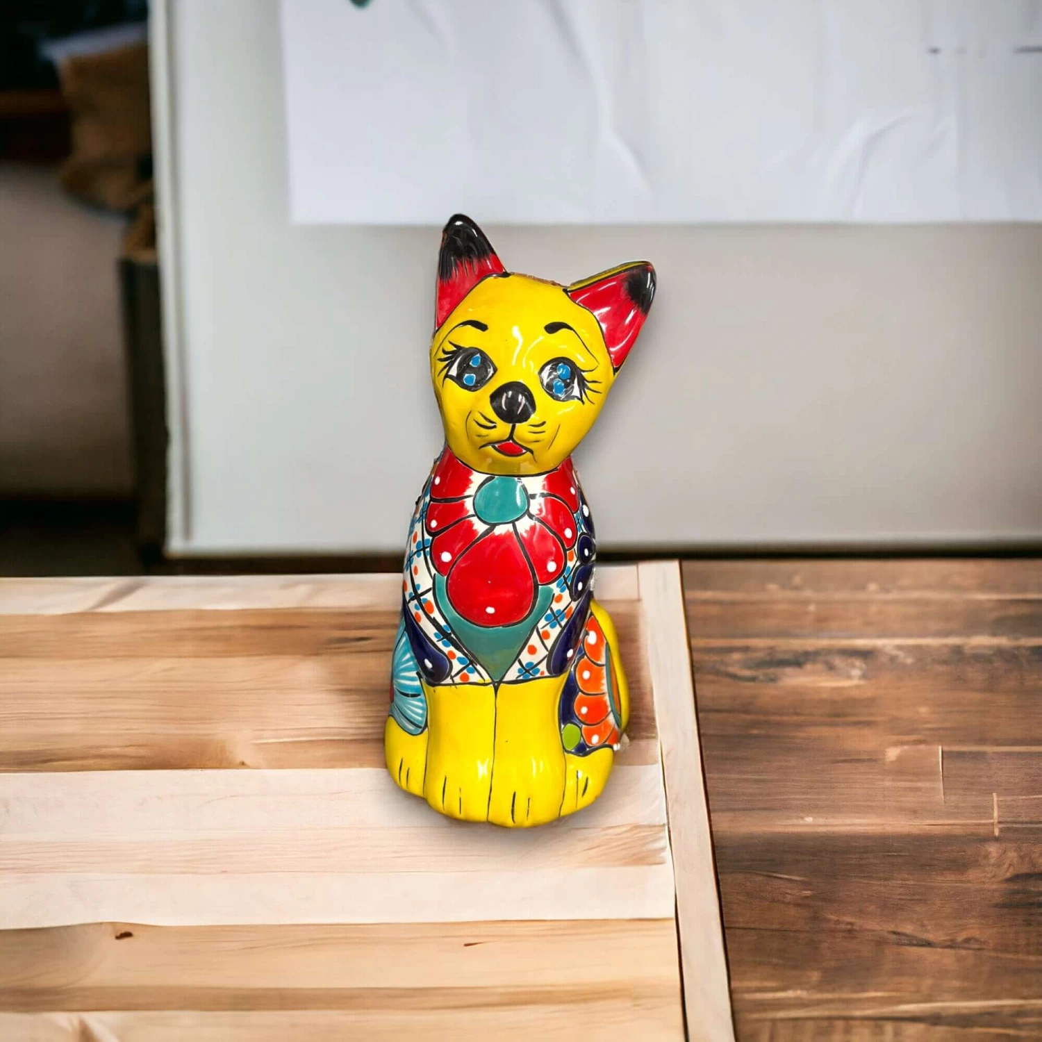 Colorful Hand-Painted Talavera Cat Statue | Medium Mexican Folk Art Decor 3 Colorful Hand-Painted Talavera Cat Statue | Medium Mexican Folk Art Decor - Image 3