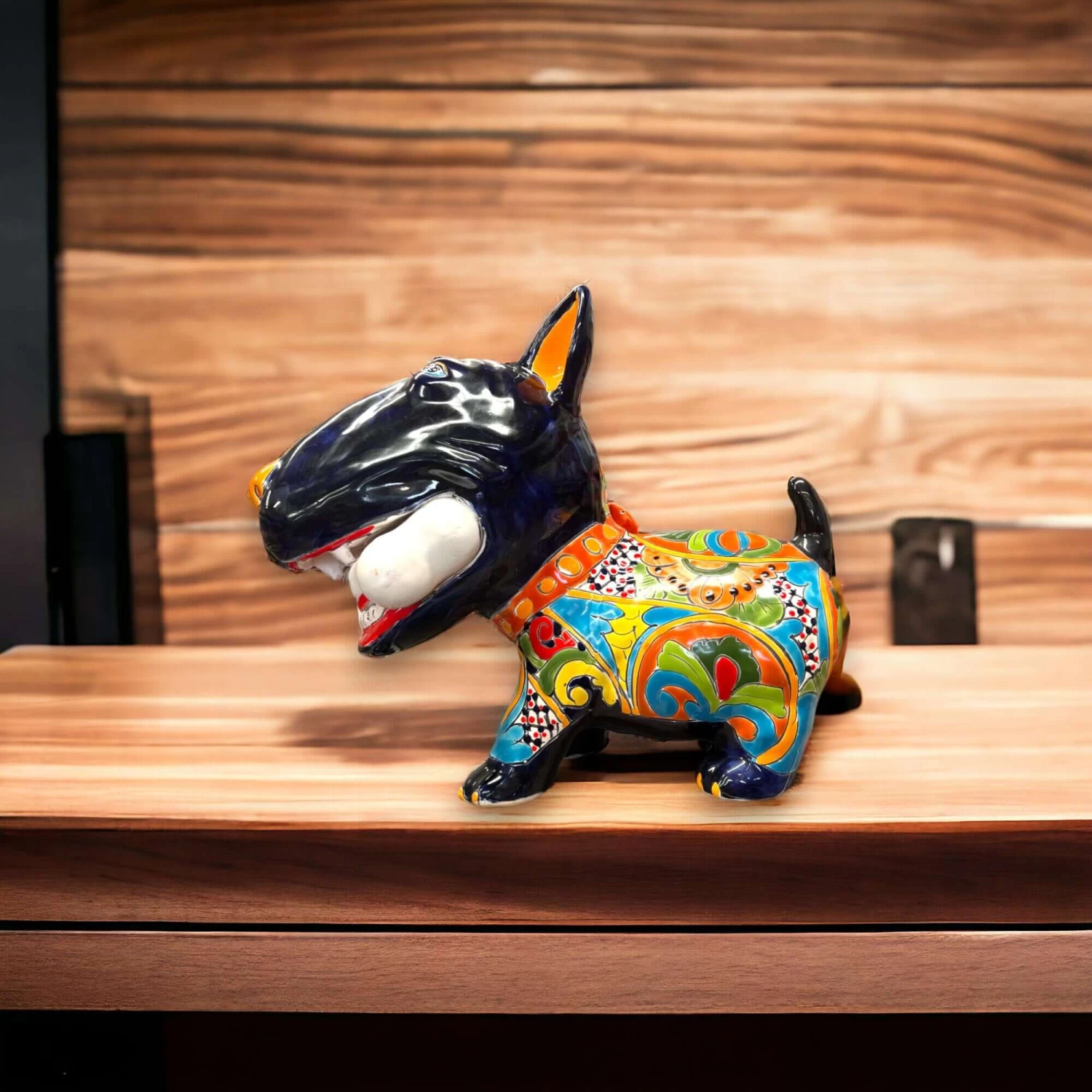 Talavera Bull Terrier Decor | Hand-painted Ceramic Dog With Bone (Extra Large) 2 Talavera Bull Terrier Decor | Hand-painted Ceramic Dog With Bone (Extra Large) - Image 2