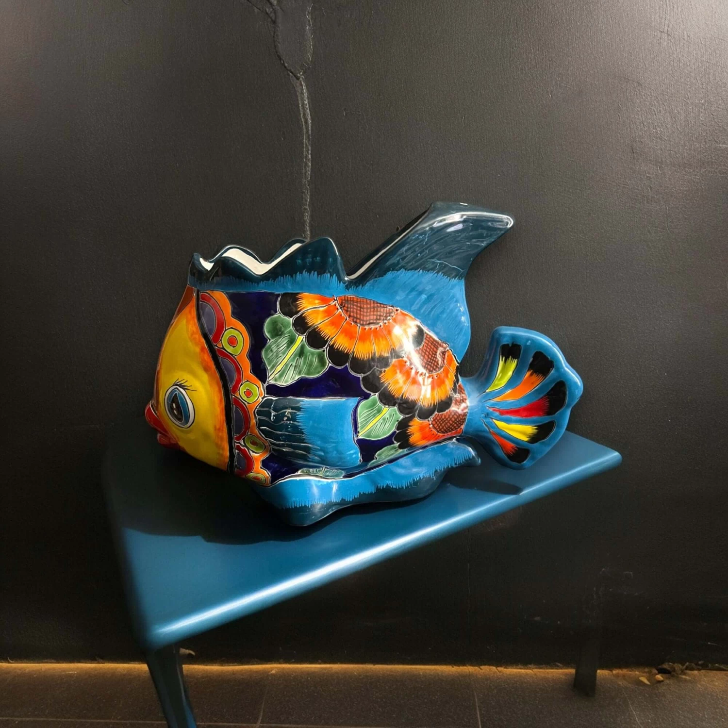 Large Talavera Fish Planter | Hand-Painted Mexican Statue Pottery 2 Large Talavera Fish Planter | Hand-Painted Mexican Statue Pottery - Image 2