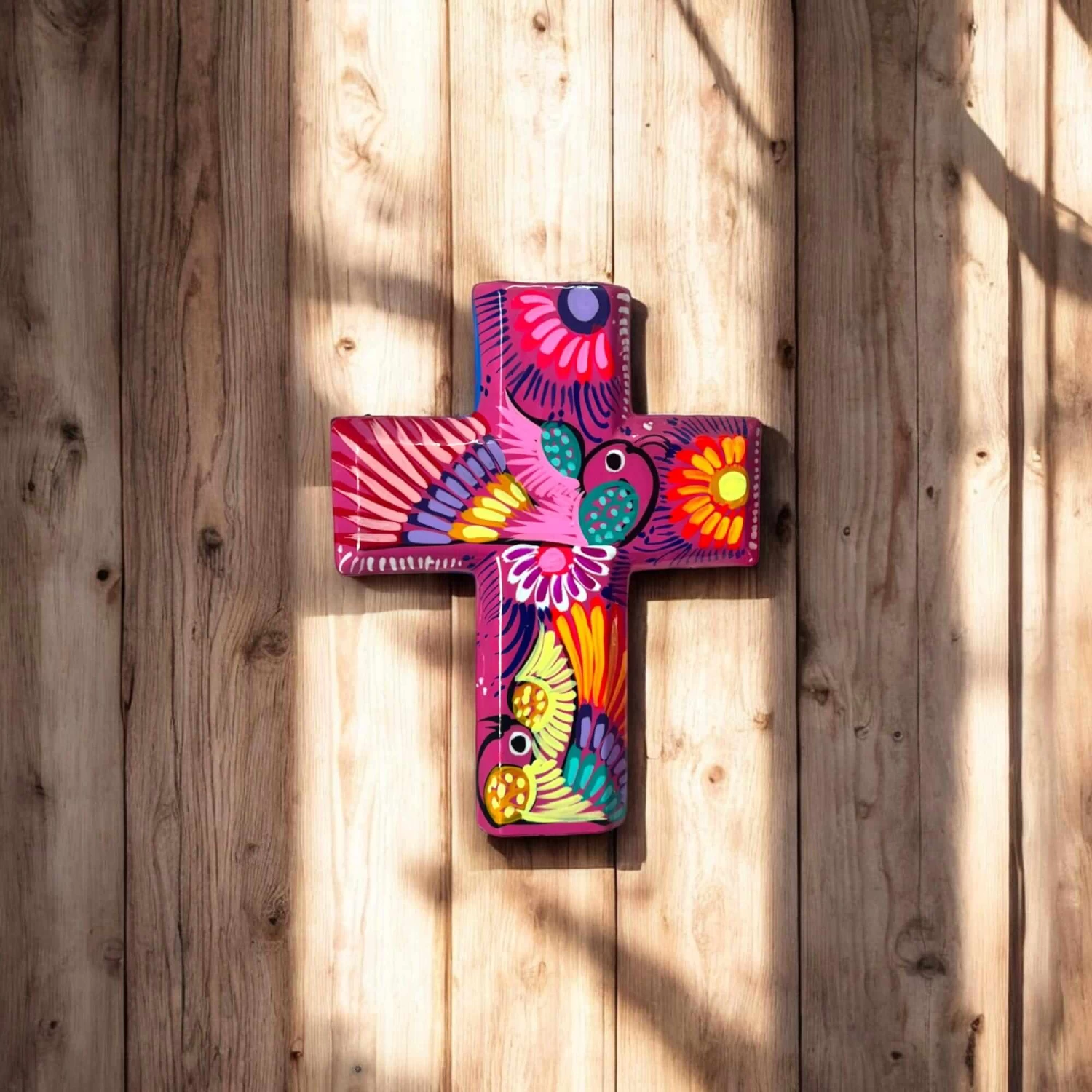 Guerrero Hand-Painted Cross Wall Art | Colorful Mexican Décor 4 Guerrero Hand-Painted Cross Wall Art | Colorful Mexican Décor - Image 4