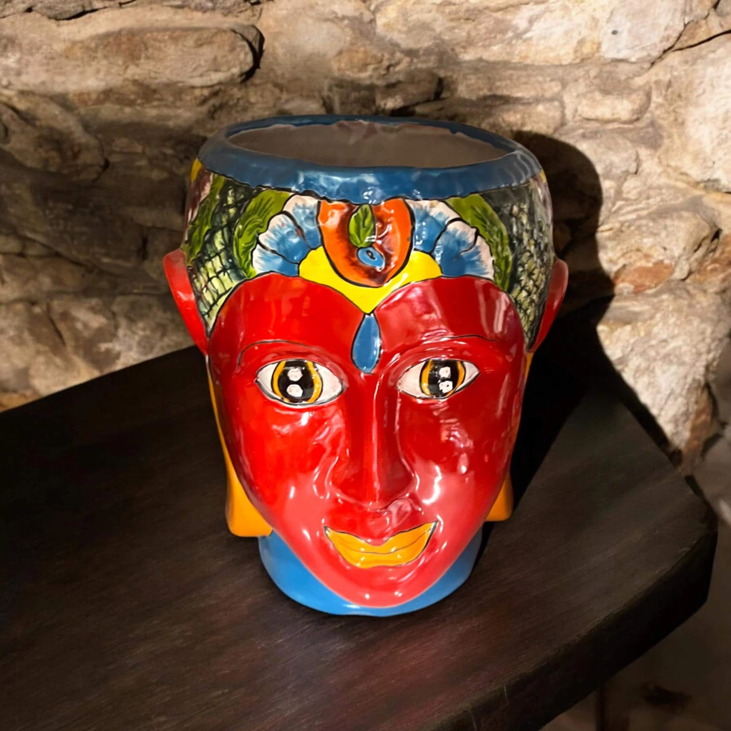 Talavera Face Planter | Hand-Painted Mexican Lady Pot Folk Art 3 Talavera Face Planter | Hand-Painted Mexican Lady Pot Folk Art - Image 3