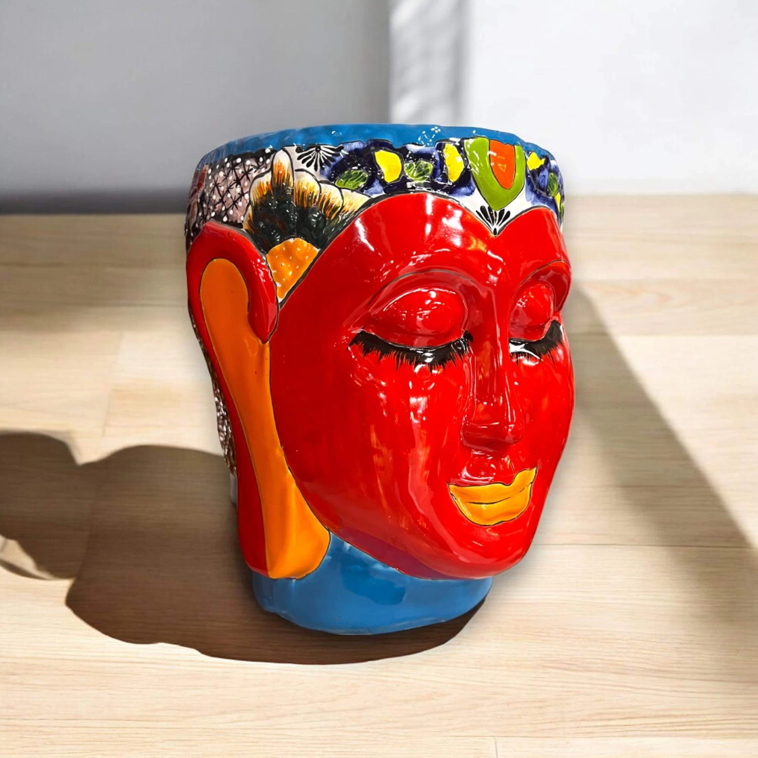 Talavera Face Planter | Hand-Painted Mexican Lady Pot Folk Art 5 Talavera Face Planter | Hand-Painted Mexican Lady Pot Folk Art - Image 5
