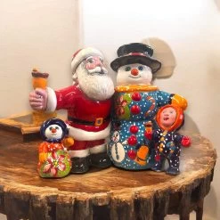 Talavera Santa & Snowman Statue | Hand-Painted Christmas Decor -Pottery And Glassware il fullxfull.6316736721 i2lq