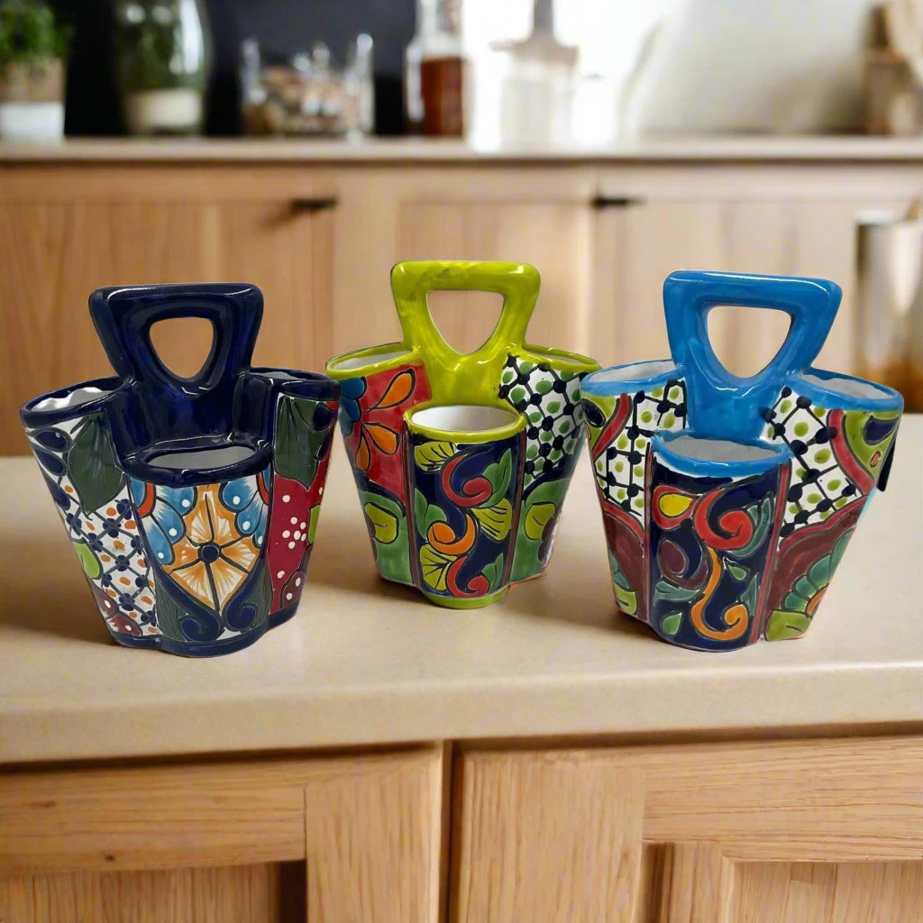 Talavera Utensil Holder | Colorful Handcrafted Mexican Organizer 2 Talavera Utensil Holder | Colorful Handcrafted Mexican Organizer - Image 2