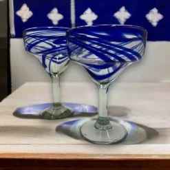 Hand-Blown Mexican Margarita Glass | Blue Swirl Design -Pottery And Glassware il fullxfull.6571800566 aoax