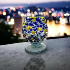 Artisanal Cognac Shot Glass | Handcrafted In Blue And Yellow