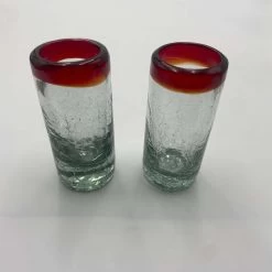 Hand-Blown Crackled Shot Glass | Red Rim Mexican Barware -Pottery And Glassware il fullxfull.6571806036 pyu9