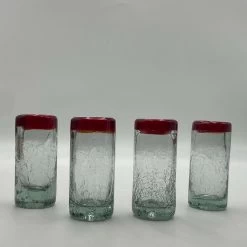 Hand-Blown Crackled Shot Glass | Red Rim Mexican Barware -Pottery And Glassware il fullxfull.6619918429 mh9j