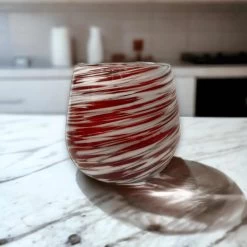 Red Swirl Stemless Wine Glass | Hand-Blown Mexican Glassware -Pottery And Glassware il fullxfull.6619920271 rv5u
