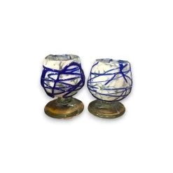 Mexican Artisan Shot Glass | Blue & White Cognac Style Design -Pottery And Glassware mexican artisan shot glass blue white design