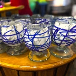 Mexican Artisan Shot Glass | Blue & White Cognac Style Design -Pottery And Glassware mexican artisan shot glass blue white design 1