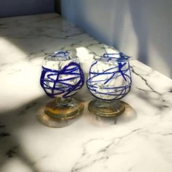 Mexican Artisan Shot Glass | Blue & White Cognac Style Design -Pottery And Glassware mexican artisan shot glass blue white design 2