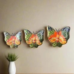 Set Of 3 Talavera Butterfly Wall Art | Mexican Wall Hangings