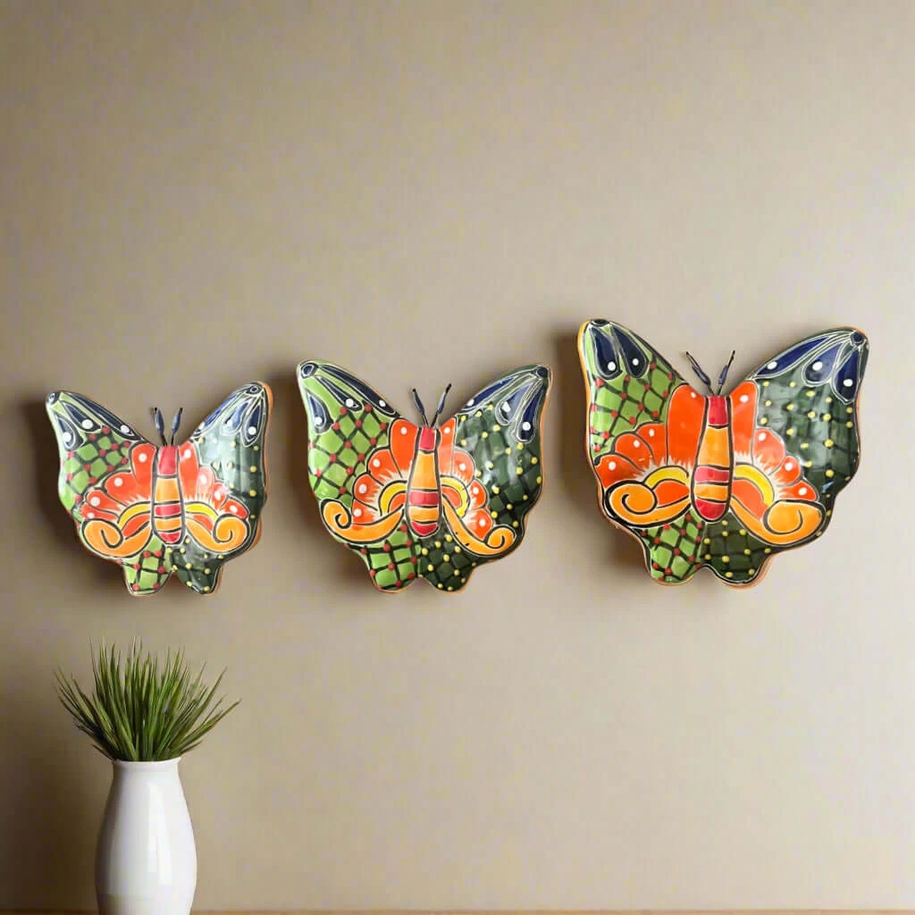 Set Of 3 Talavera Butterfly Wall Art | Mexican Wall Hangings 1 Set Of 3 Talavera Butterfly Wall Art | Mexican Wall Hangings
