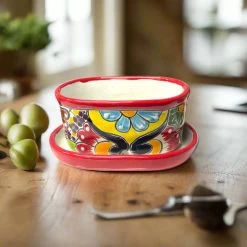 Small Talavera Flower Pot | Colorful Hand-Painted Mexican Planter -Pottery And Glassware small talavera flower pot hand painted planter