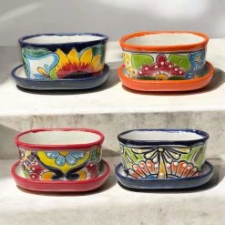 Small Talavera Flower Pot | Colorful Hand-Painted Mexican Planter