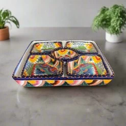 Square Talavera Appetizer Tray | Hand-Painted Mexican Serving Dish