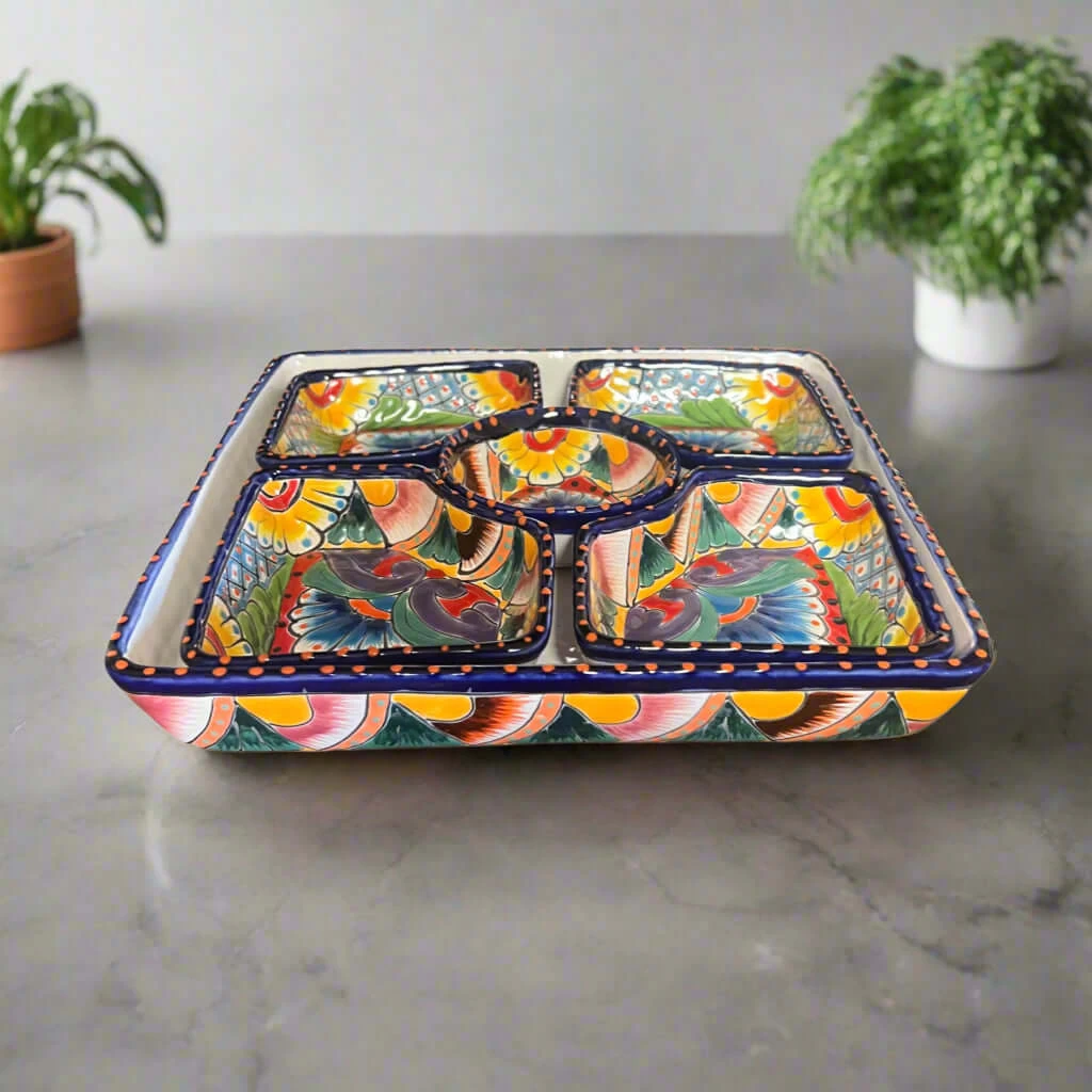 Square Talavera Appetizer Tray | Hand-Painted Mexican Serving Dish 1 Square Talavera Appetizer Tray | Hand-Painted Mexican Serving Dish