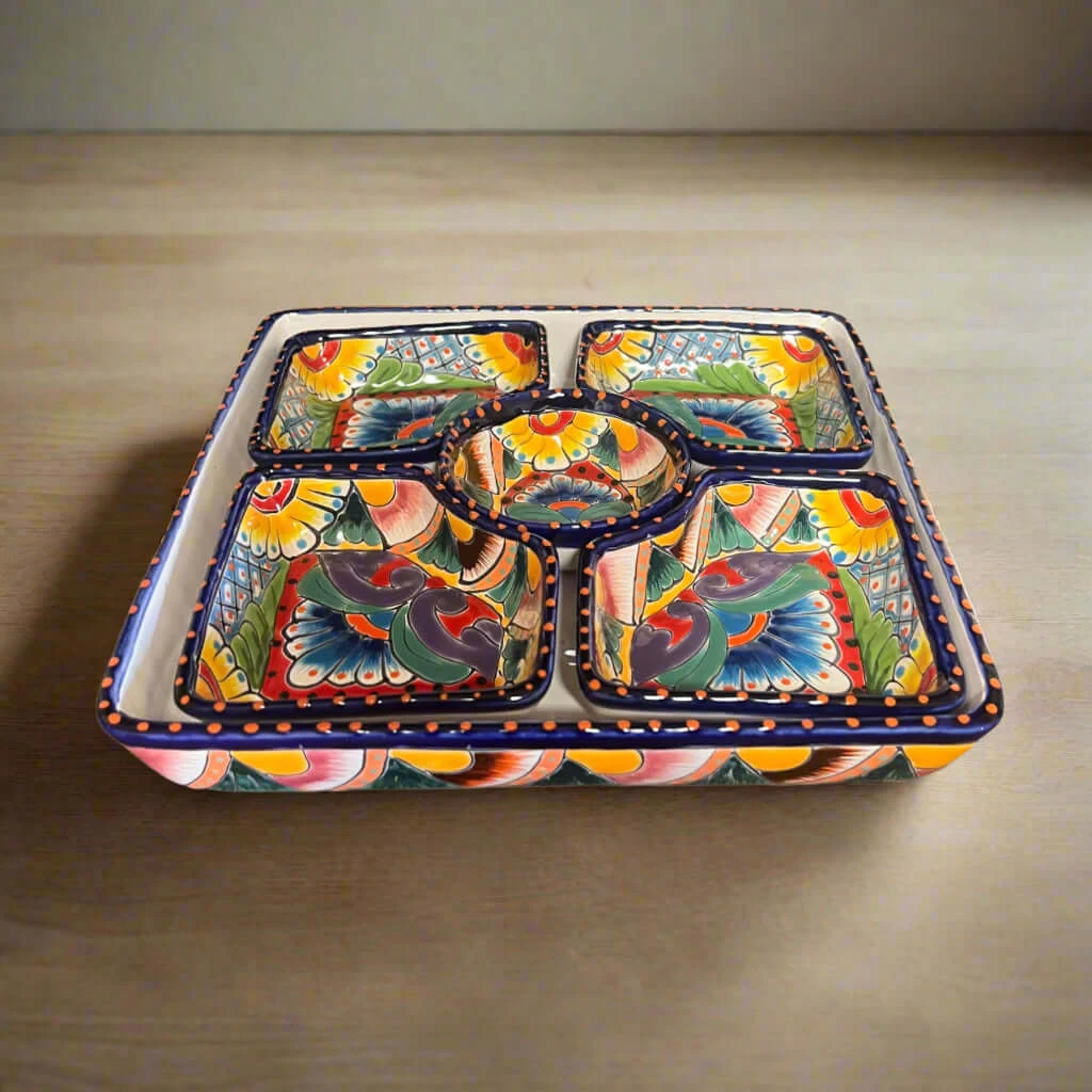 Square Talavera Appetizer Tray | Hand-Painted Mexican Serving Dish 5 Square Talavera Appetizer Tray | Hand-Painted Mexican Serving Dish - Image 5