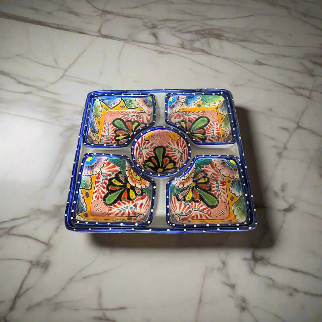Square Talavera Appetizer Tray | Hand-Painted Mexican Serving Dish 3 Square Talavera Appetizer Tray | Hand-Painted Mexican Serving Dish - Image 3