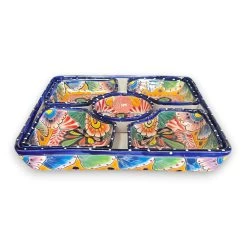 Square Talavera Appetizer Tray | Hand-Painted Mexican Serving Dish 11 Square Talavera Appetizer Tray | Hand-Painted Mexican Serving Dish -Pottery And Glassware square talavera appetizer tray set hand painted