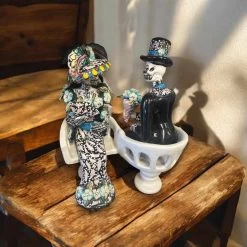 Talavera Day Of The Dead Figurines | Mexican Chair Statues -Pottery And Glassware talavera day of the dead chair figurines