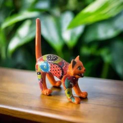 Talavera Arched Cat Statue | Mexican Scared Cat