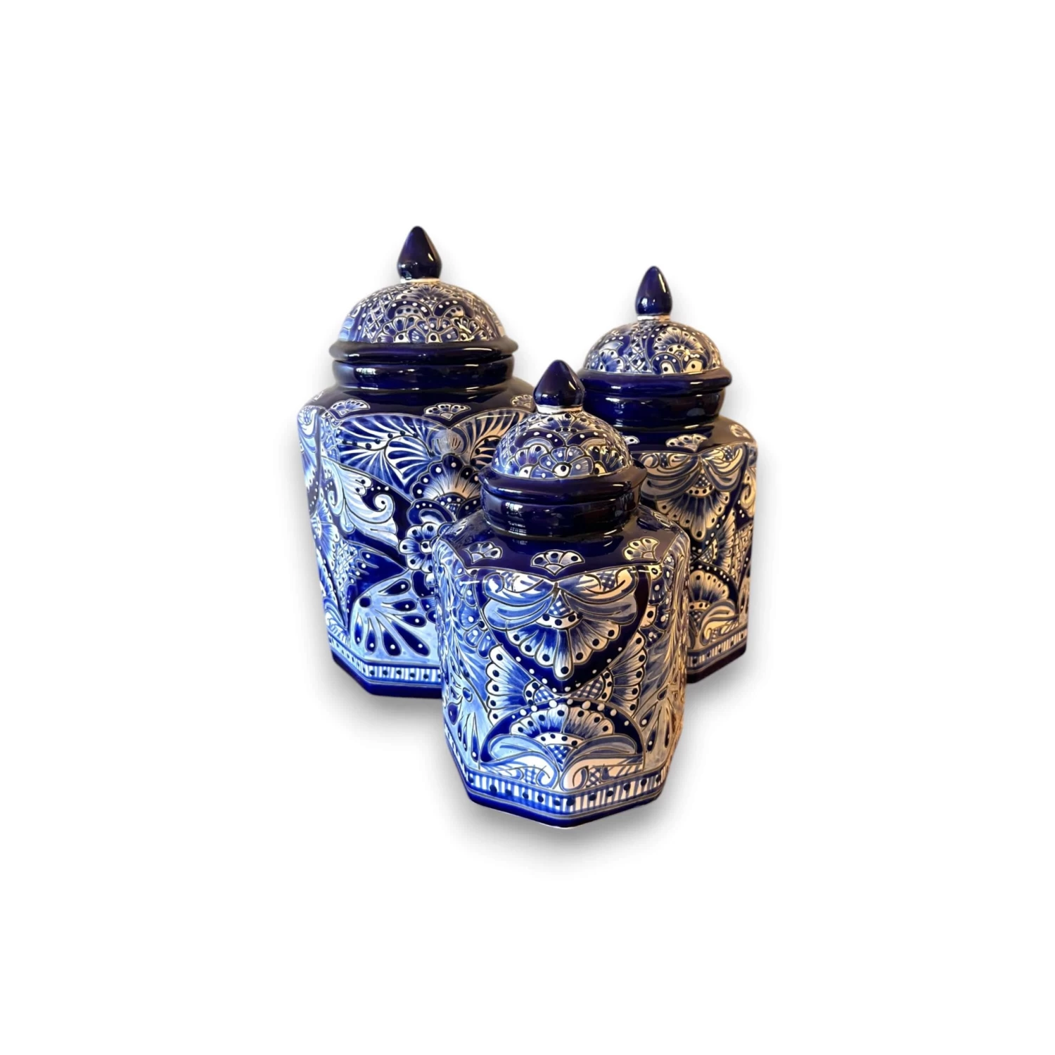 Talavera Blue & White Canister Set | Mexican Handmade Pottery 4 Talavera Blue & White Canister Set | Mexican Handmade Pottery - Image 4