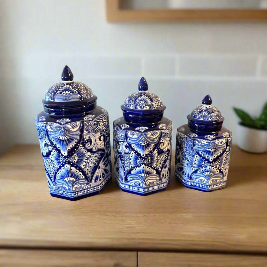 Talavera Blue & White Canister Set | Mexican Handmade Pottery 1 Talavera Blue & White Canister Set | Mexican Handmade Pottery
