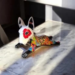 Talavera Bull Terrier Statue | Hand-Painted Colorful Dog Sculpture -Pottery And Glassware talavera bull terrier statue handmade colorful dog