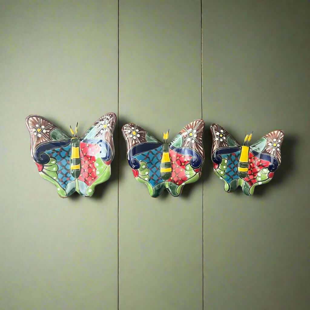 Set Of 3 Talavera Butterfly Wall Art | Mexican Wall Hangings 2 Set Of 3 Talavera Butterfly Wall Art | Mexican Wall Hangings - Image 2