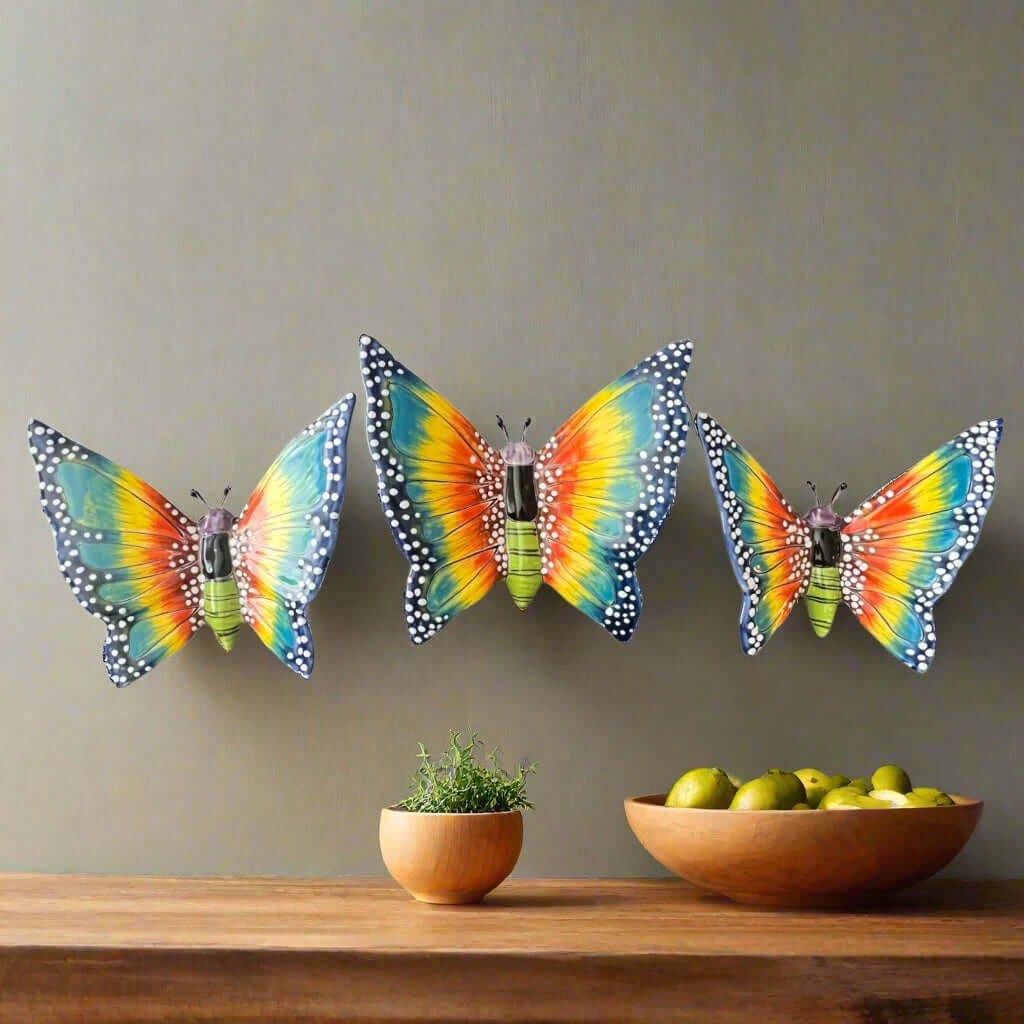 Set Of 3 Talavera Butterfly Wall Hangings | Handmade Ceramic Decor 1 Set Of 3 Talavera Butterfly Wall Hangings | Handmade Ceramic Decor