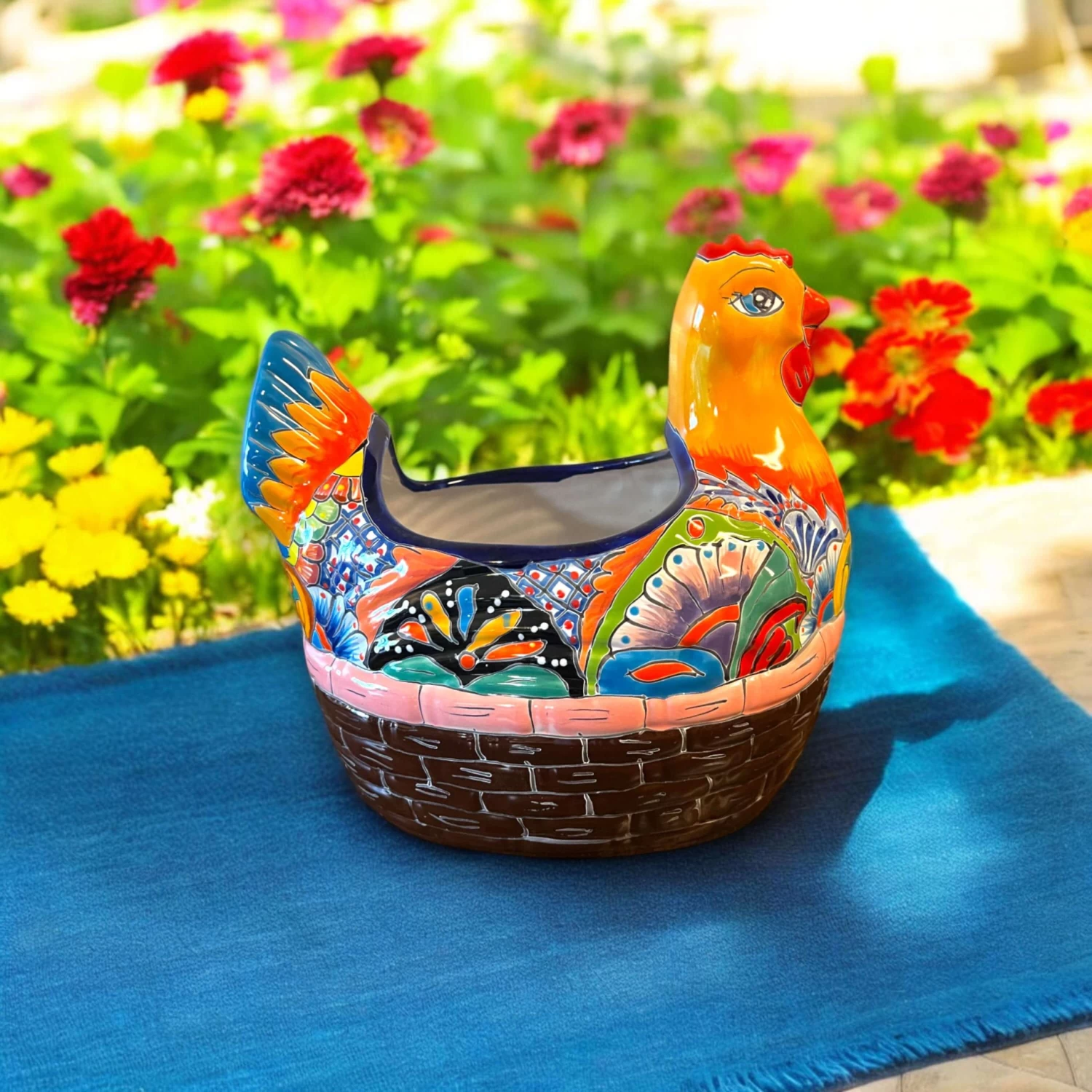 Talavera Chicken Planter | Hand-Painted Mexican Ceramic Statue 5 Talavera Chicken Planter | Hand-Painted Mexican Ceramic Statue - Image 5