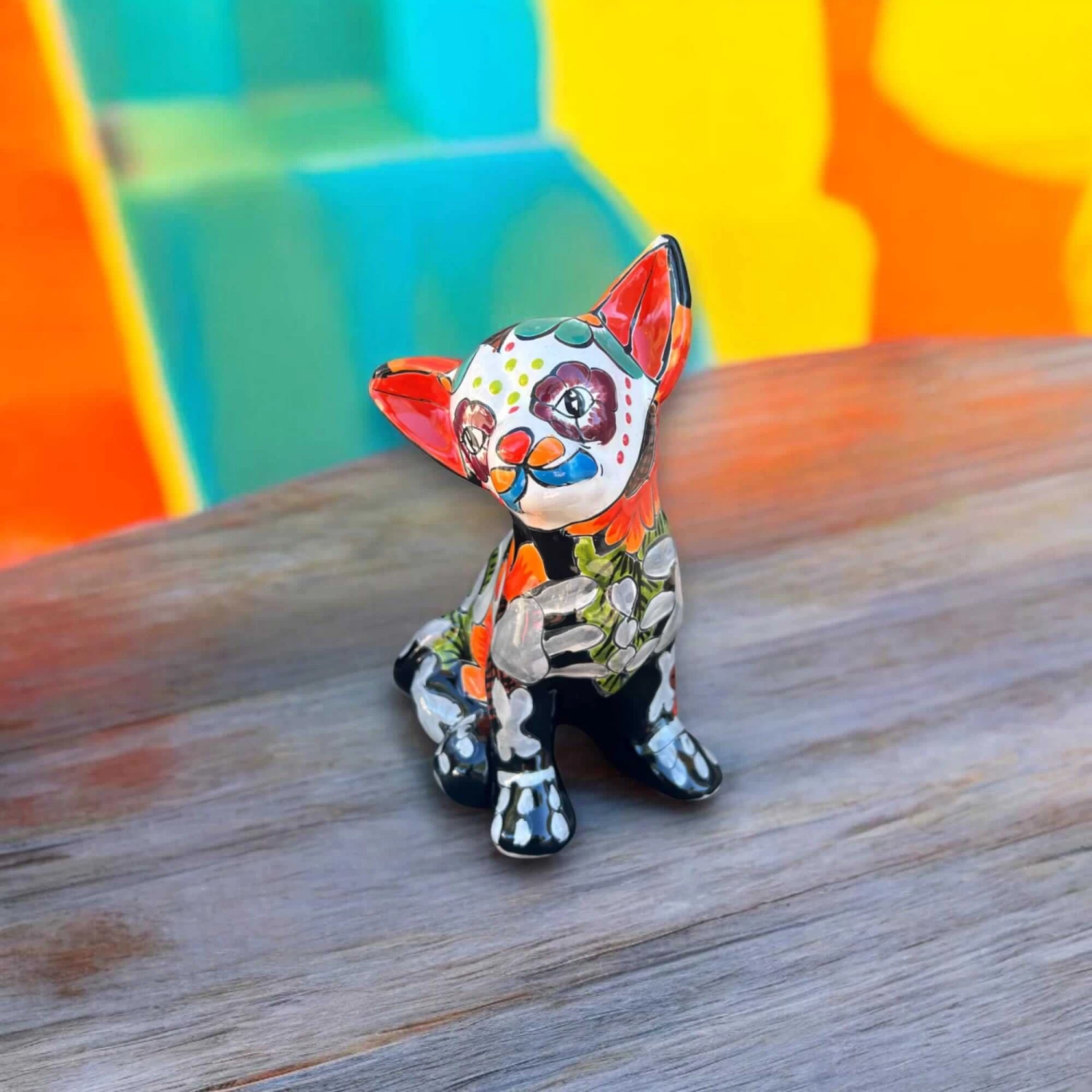 Talavera Chihuahua Statue | Day Of The Dead Mexican Pottery Decor 2 Talavera Chihuahua Statue | Day Of The Dead Mexican Pottery Decor - Image 2