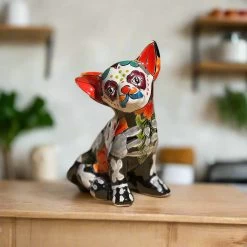 Talavera Chihuahua Statue | Day Of The Dead Mexican Pottery Decor